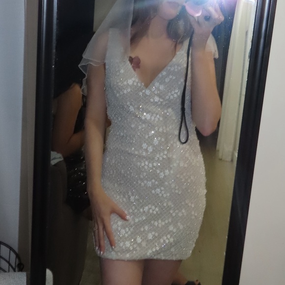 Meshki White Sequin Backless Dress - Picture 6 of 7